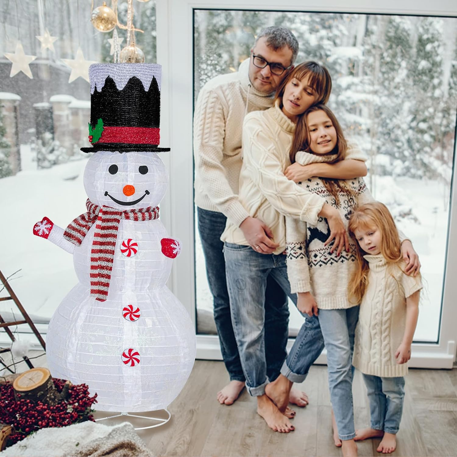 Muñeco de nieve para exteriores, decoración de Navidad plegable de 3.2 pies, muñeco de nieve de Navidad, muñeco de nieve iluminado para Navidad