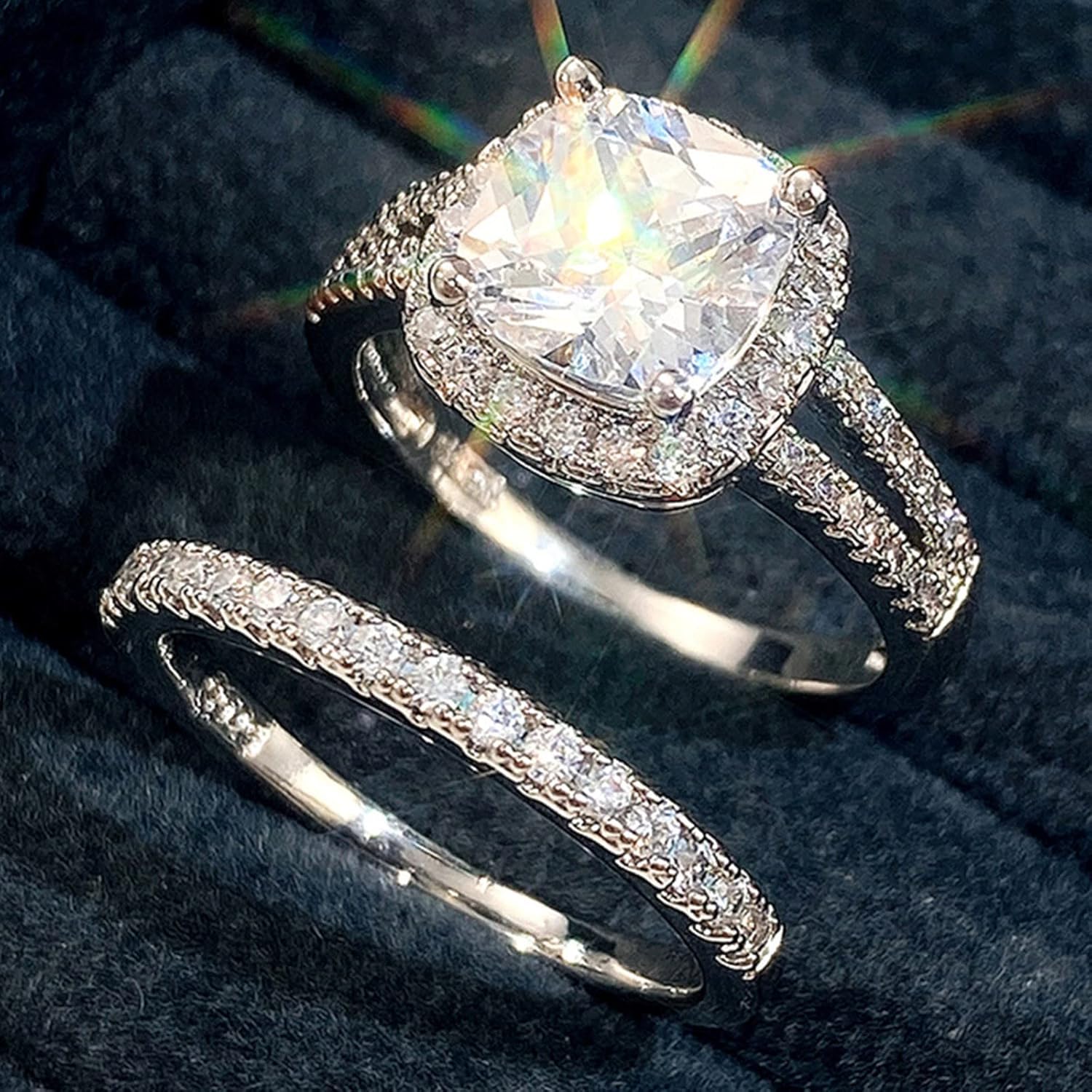 Couples Rings for Him and Her Set, Rhinestone Crystal Diamond Engagement Rings for Women CZ Cubic Zirconia Opal Wedding Ring Sets Mothers Day