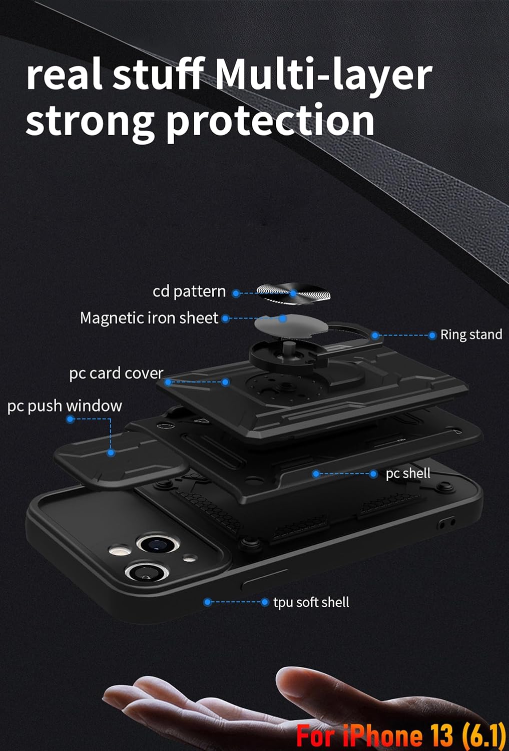 LMDAMZ Funda tipo cartera para iPhone 13, ranura para tarjeta de crédito, diseño portátil, resistente de doble capa acolchada de goma protectora