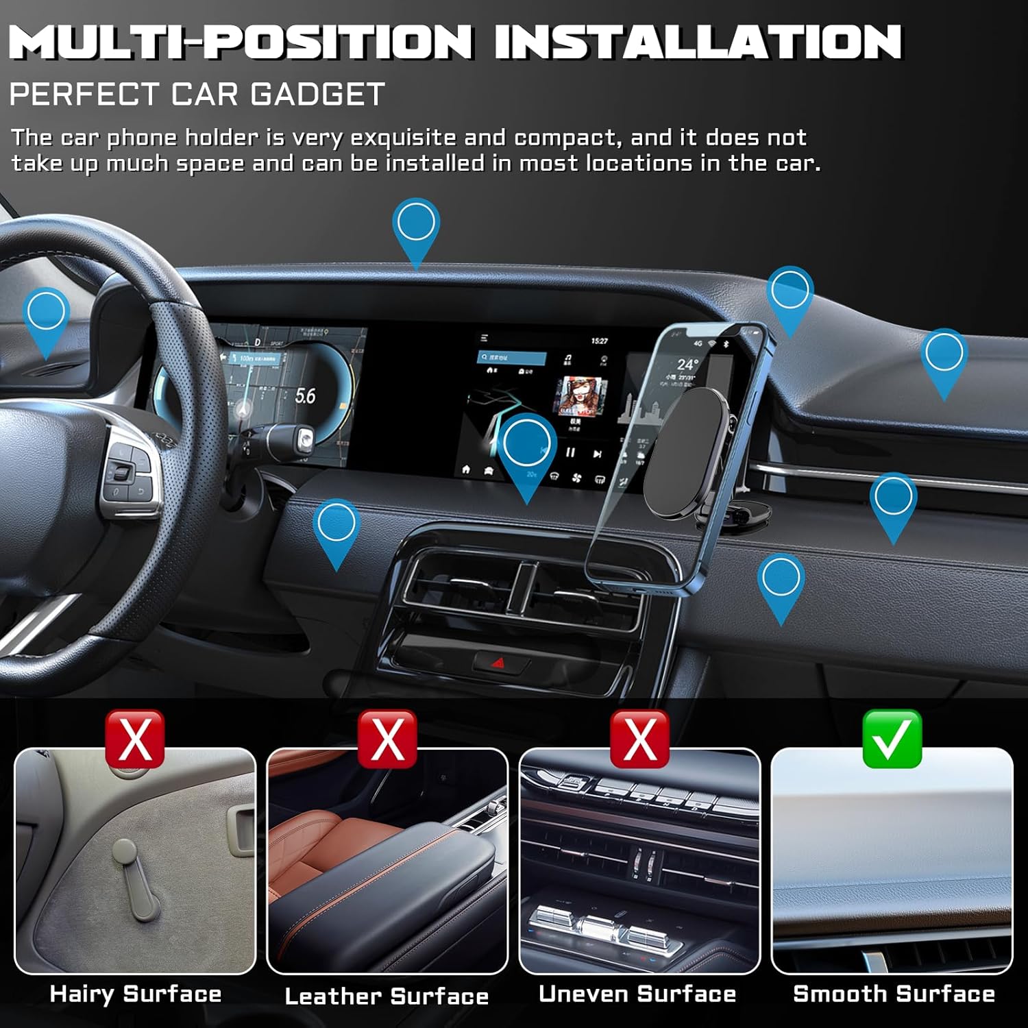Soporte de teléfono para automóvil, soporte magnético plegable de aleación imprescindible para teléfono celular, soporte estable y versátil para