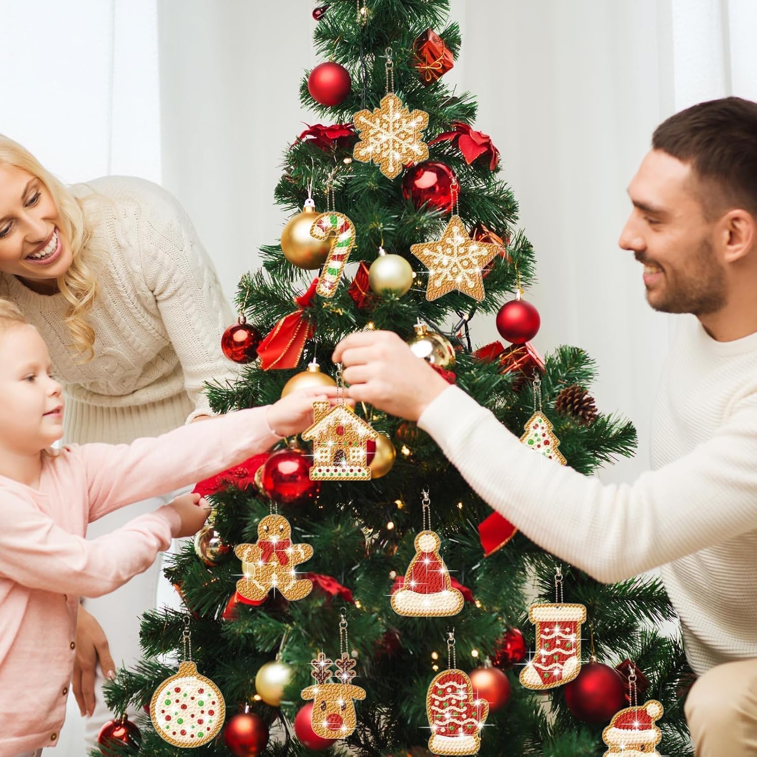 clothmile Kit de 12 llaveros de diamantes de Navidad, diseño de hombre de jengibre de Navidad, 5D, bricolaje, manualidades, hombre de jengibre, arte