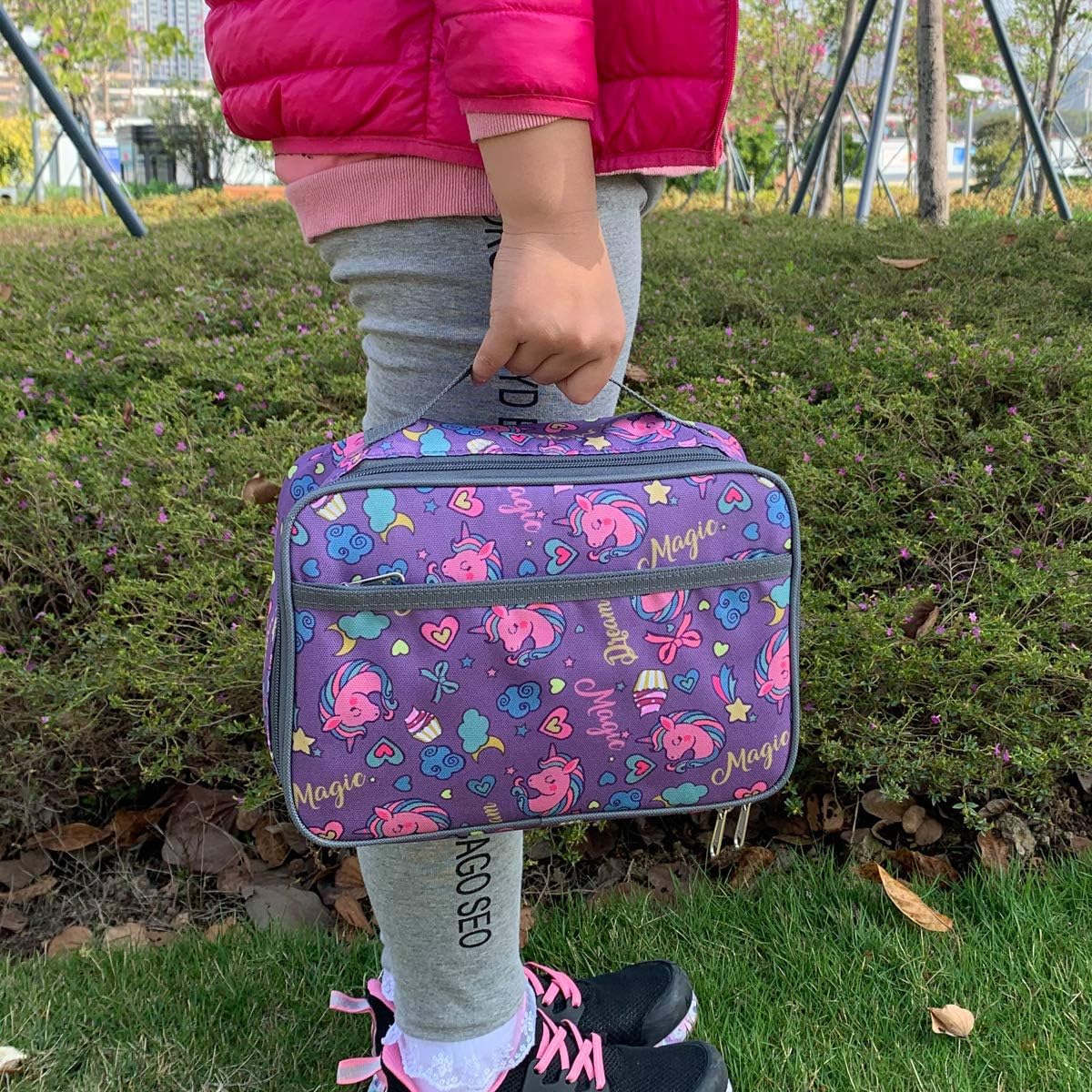 FlowFly – FlowFly – Lonchera térmica para niños, minihielera suave para el regreso a clases, lonchera para niñas, niños, unicornio morado