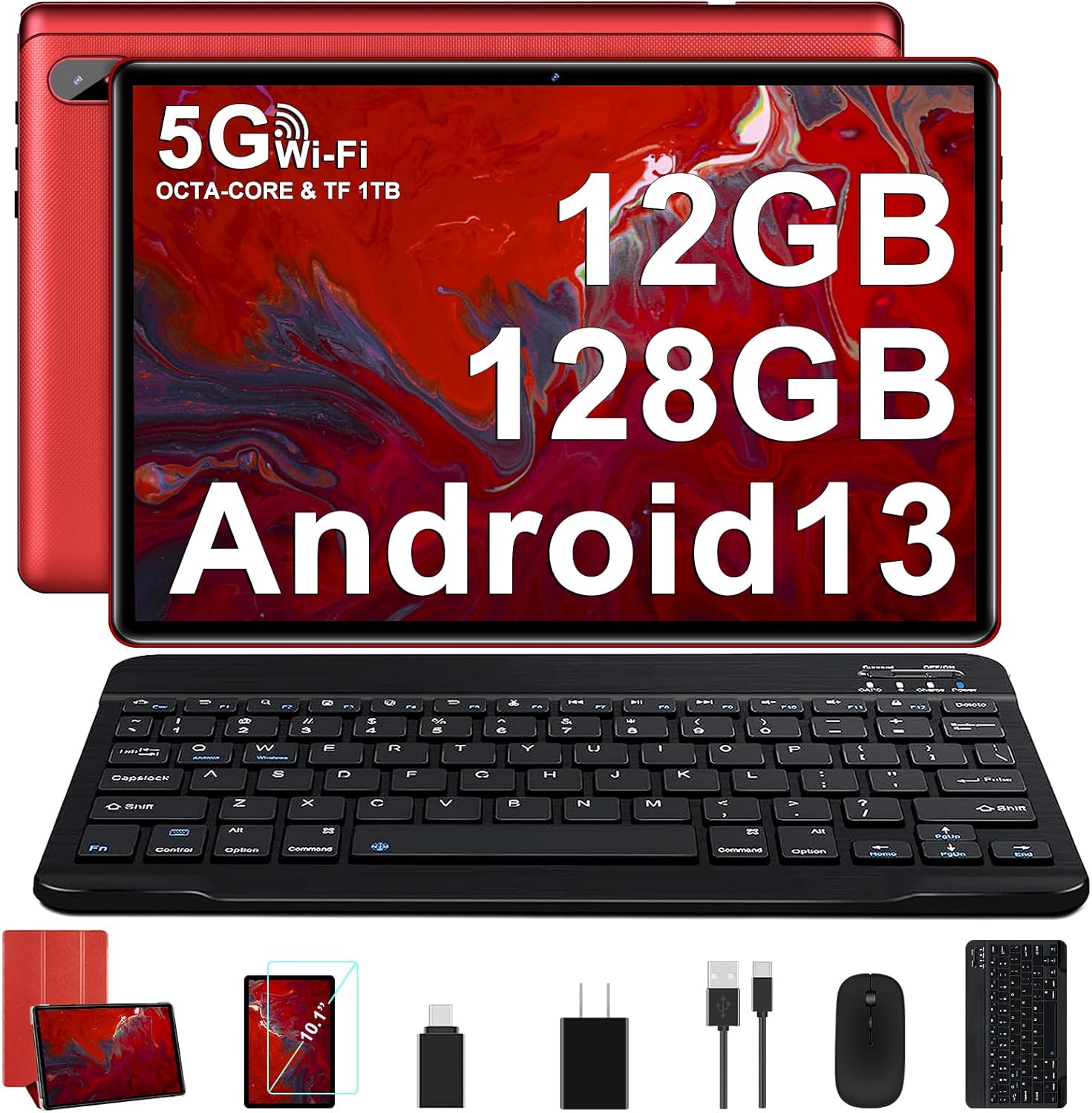 2024 Newest Tablet Android 13 Tablet 10 inch Octa-Core 2.0 GHz with 12GB RAM 128GB ROM, 5G WiFi, 6000mAh, HD IPS Touchscreen, Bluetooth 5.0, 1280 *