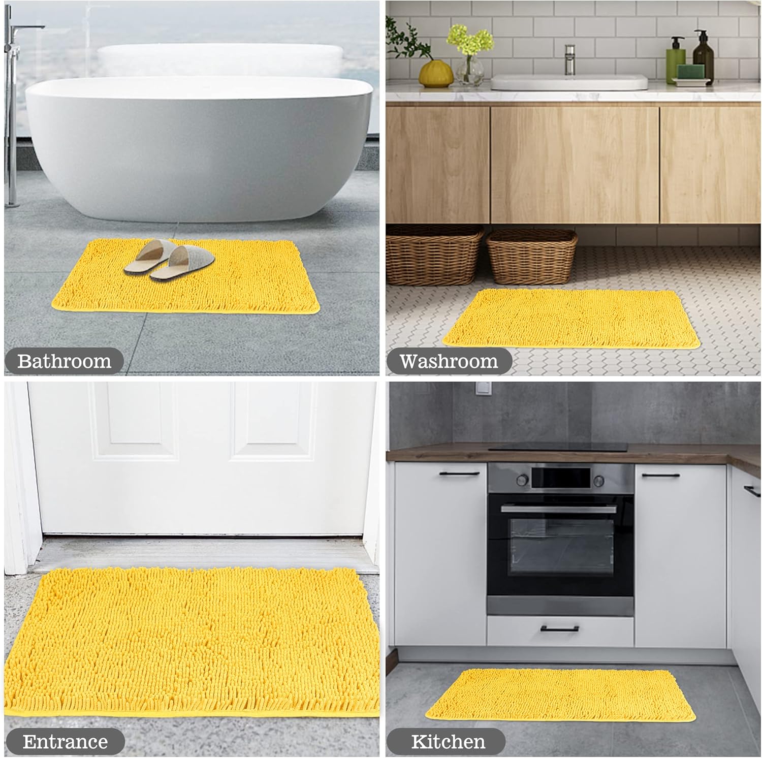 Alfombras amarillas de baño de felpilla gruesa, absorbentes y lavables, antideslizantes, de felpa y suaves, para suelo de baño, ducha y fregadero,