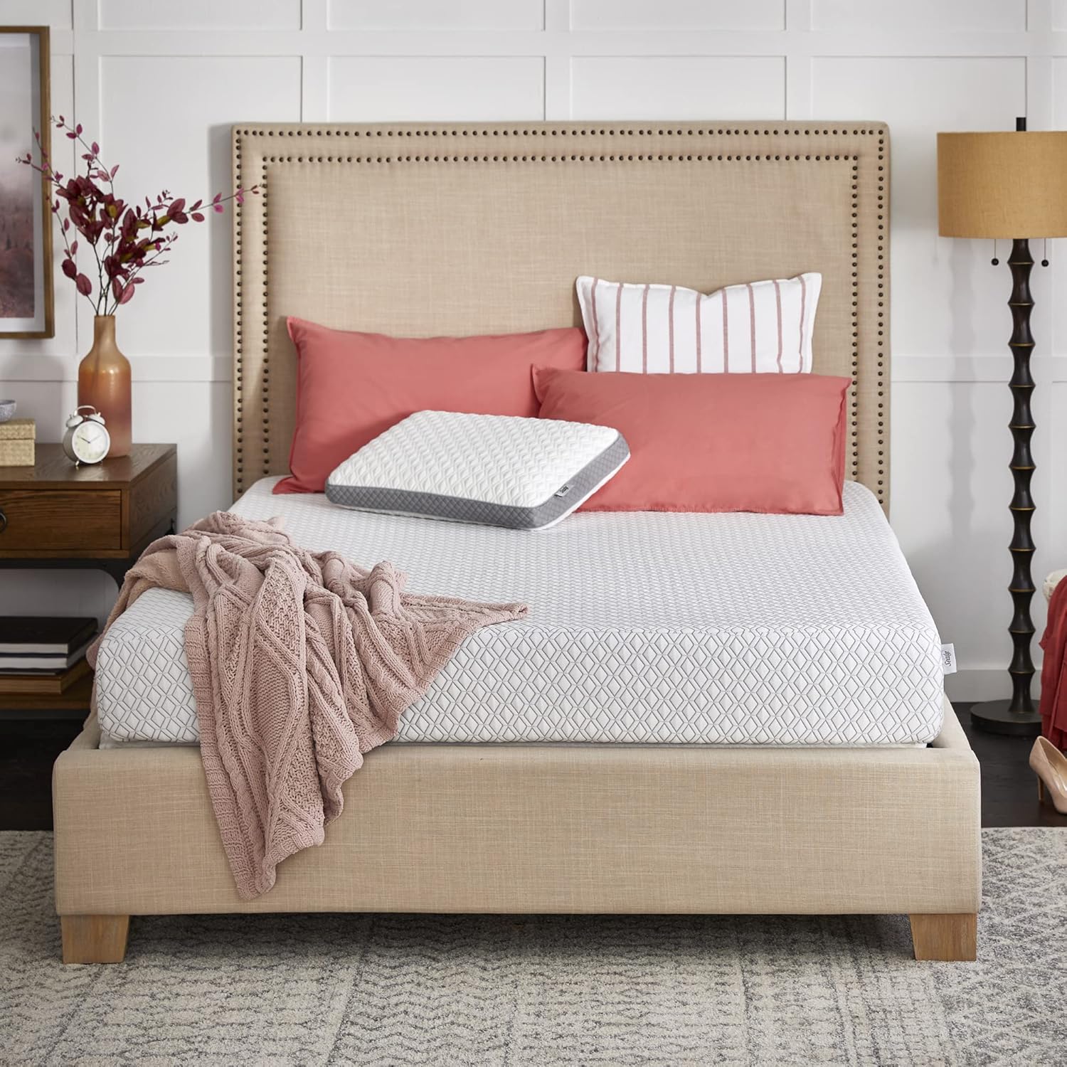 Sealy Cool & Clean – Cama de espuma viscoelástica de 8 pulgadas, tamaño individual XL, color blanco