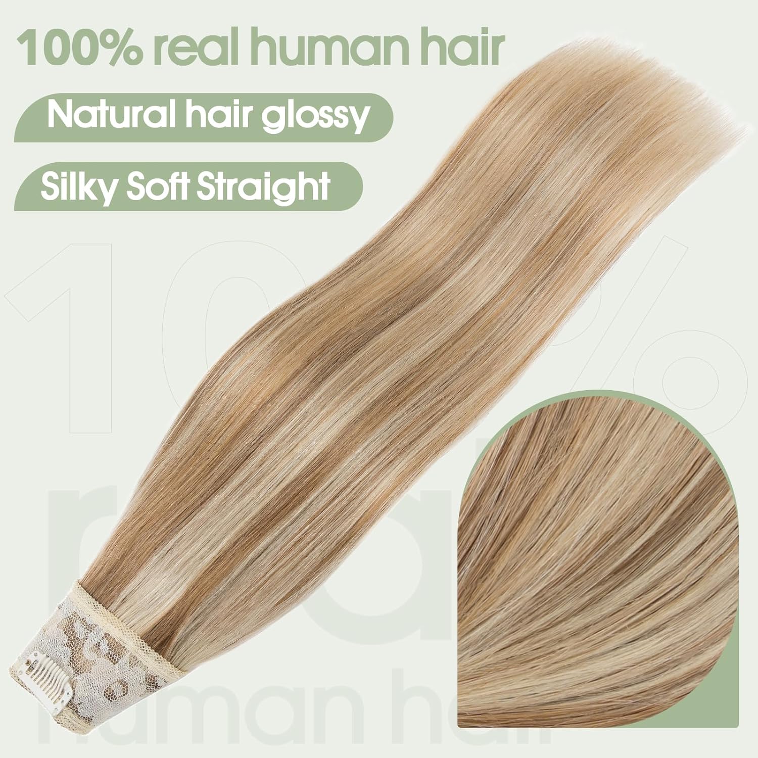 S-noilite Balayager – Extensiones de cabello humano con clip, de una pieza, 5 clips, 34 de cabeza completa, parte en V, trama de cabello más grueso,