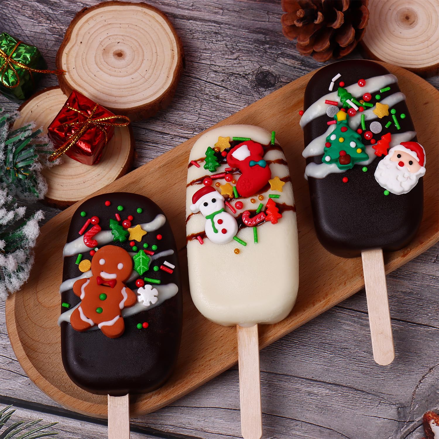 Decoraciones comestibles de galletas de Navidad, hombre de jengibre, árbol de Navidad, Papá Noel, calcetines de Navidad, chispas de muñeco de nieve