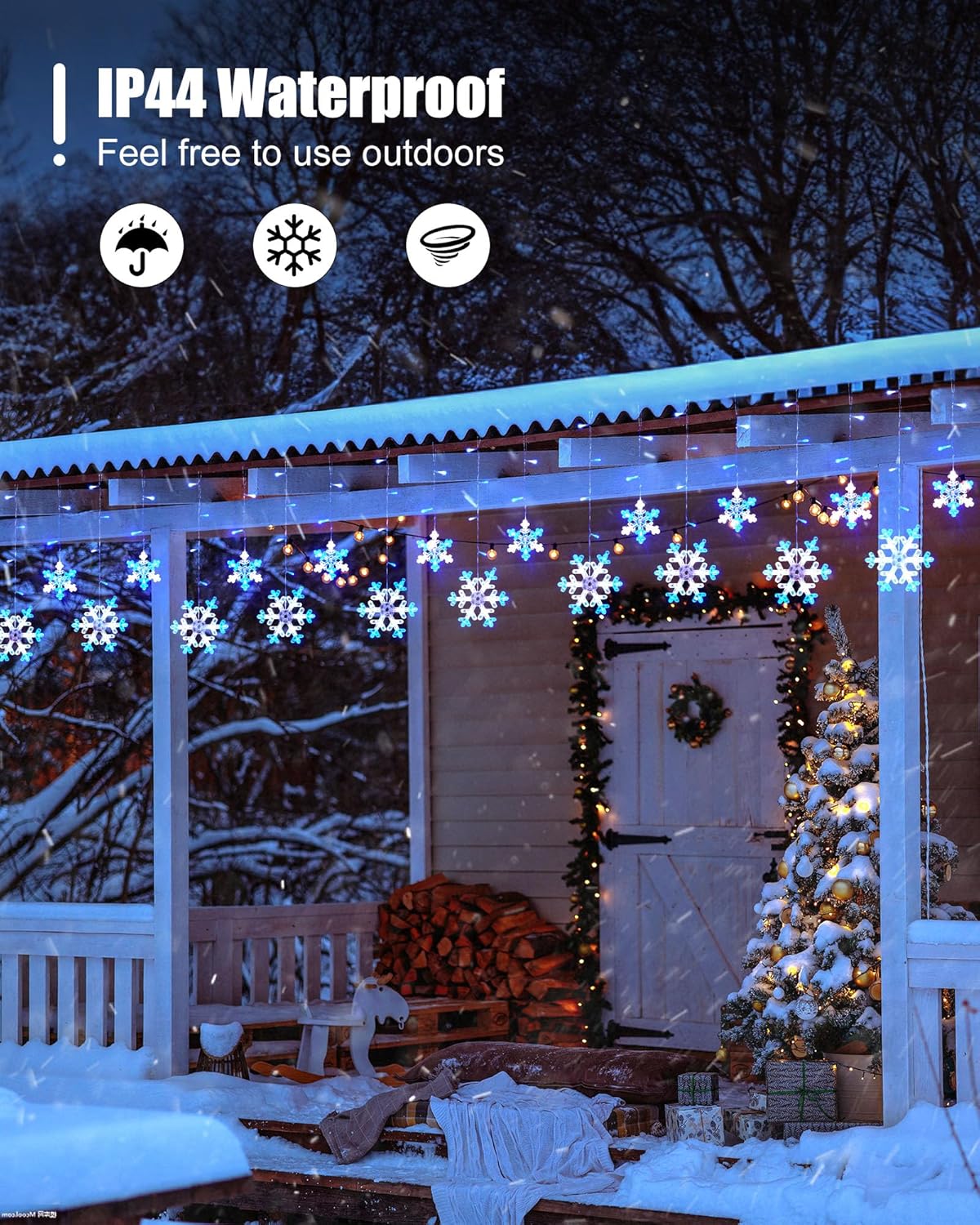 Minetom Luces de carámbano de copo de nieve de Navidad para exteriores, 13 pies, 16 gotas, 192 luces LED de copo de nieve, conectables para