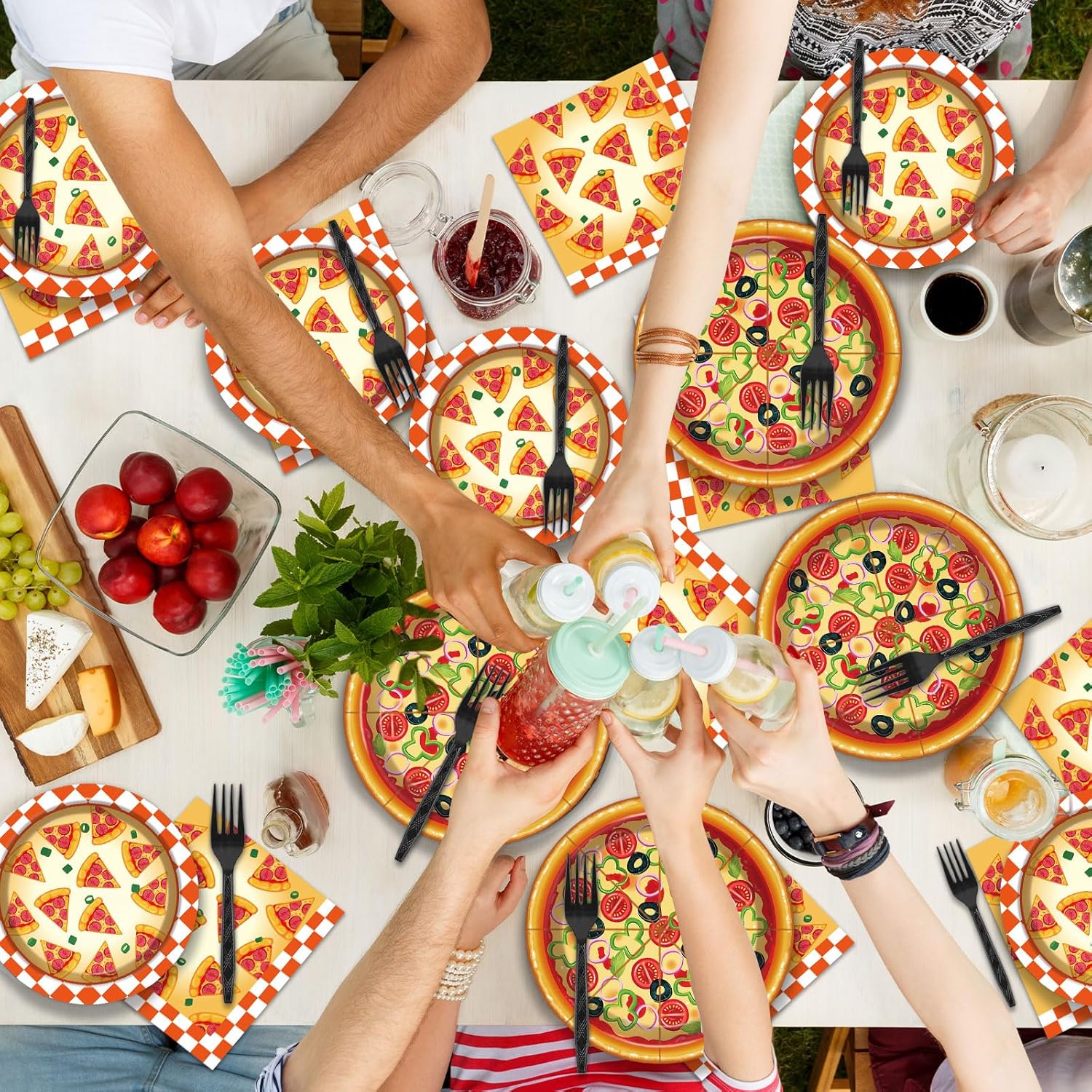 Qyeahkj Juego de platos y servilletas para fiesta de pizza, para 50 invitados, para fiestas de cumpleaños, decoración de vajilla para niños, niñas,