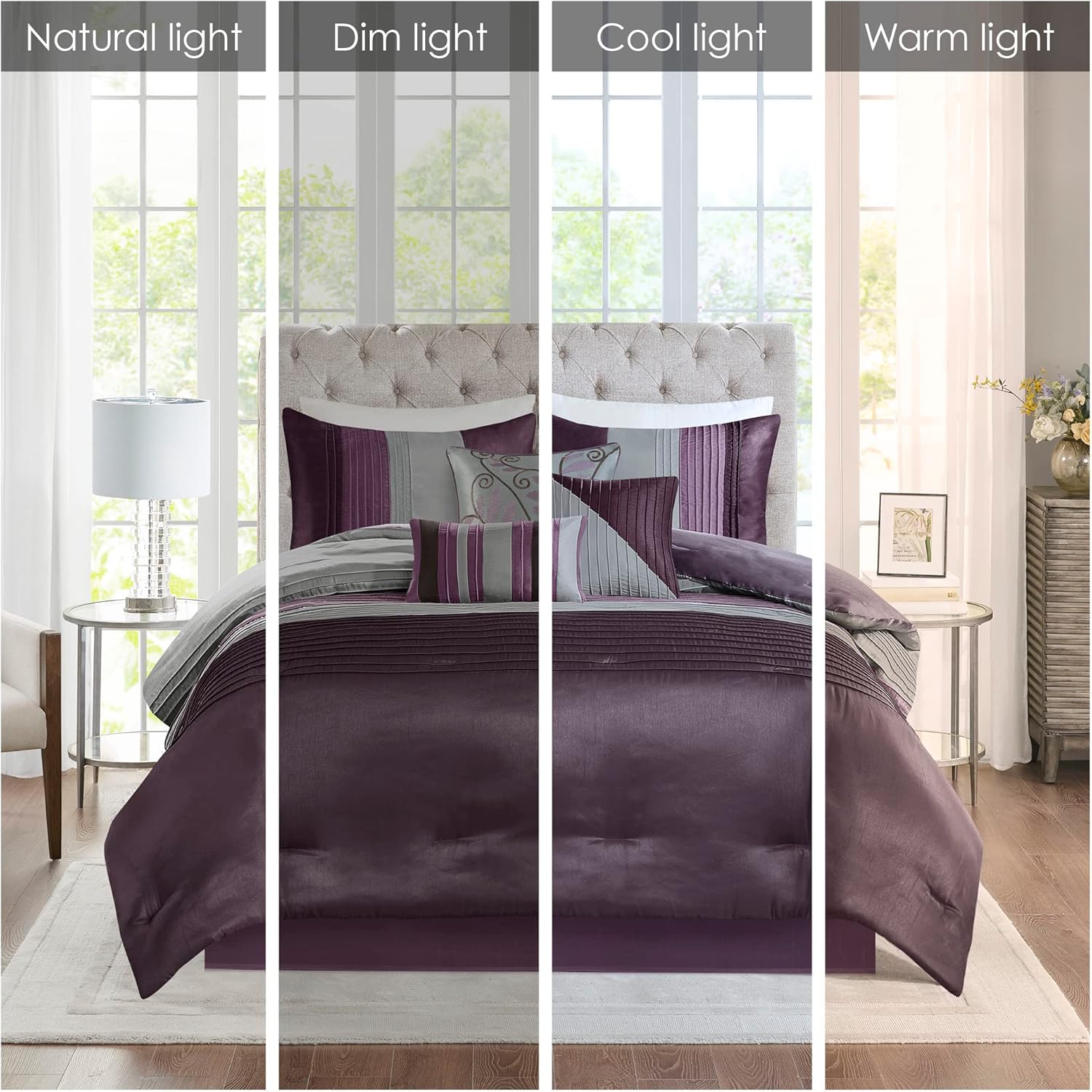 Madison Park – Juego de edredón Amherst, de seda sintética, diseño contemporáneo, fundas y faldón de cama, almohadas decorativas, tamaño Queen (90 x