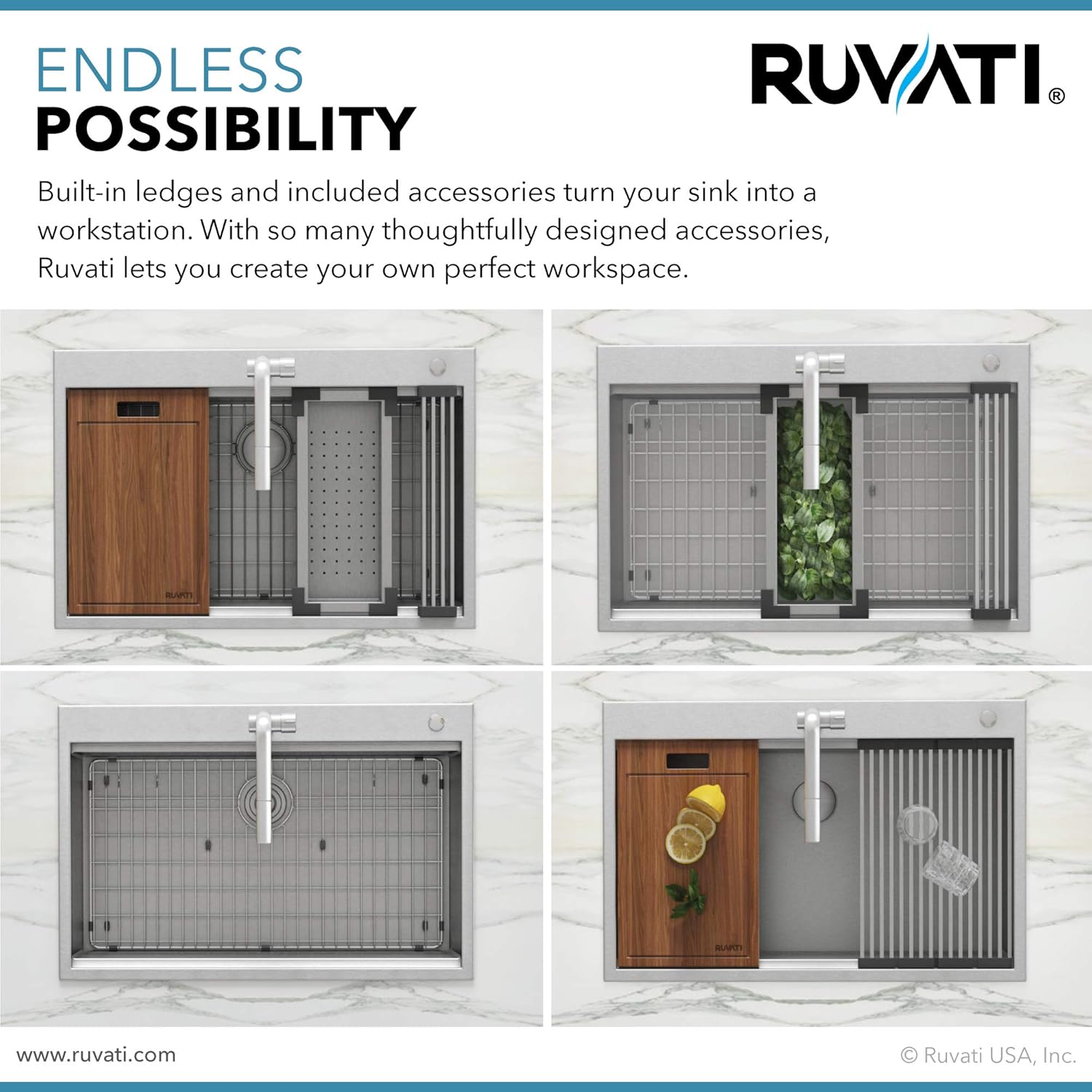 Ruvati – Fregadero de cocina de acero inoxidable calibre 16, con estación de trabajo empotrable y de montaje superior