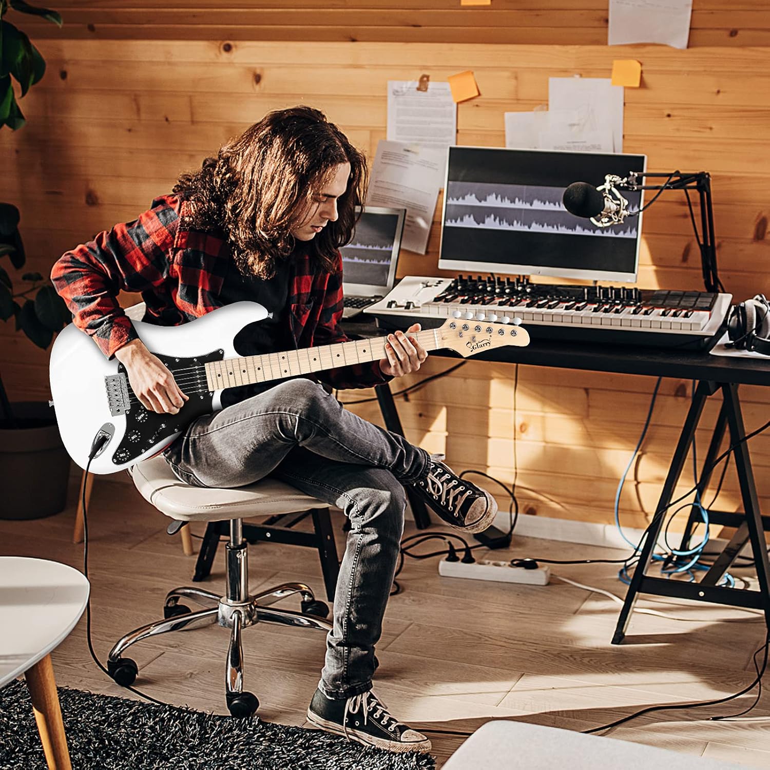 GLARRY – Guitarra eléctrica de tamaño completo para principiantes amantes de la música, con amplificador de 20 W y accesorios y bolsa para guardarla.
