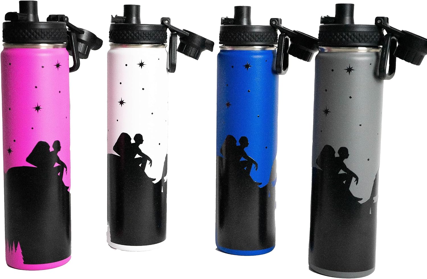 Emerging Hydration Botella de agua de 24 onzas con tapa estilo boquilla, a prueba de fugas, calor y frío, diseño temático de aventura (azul)