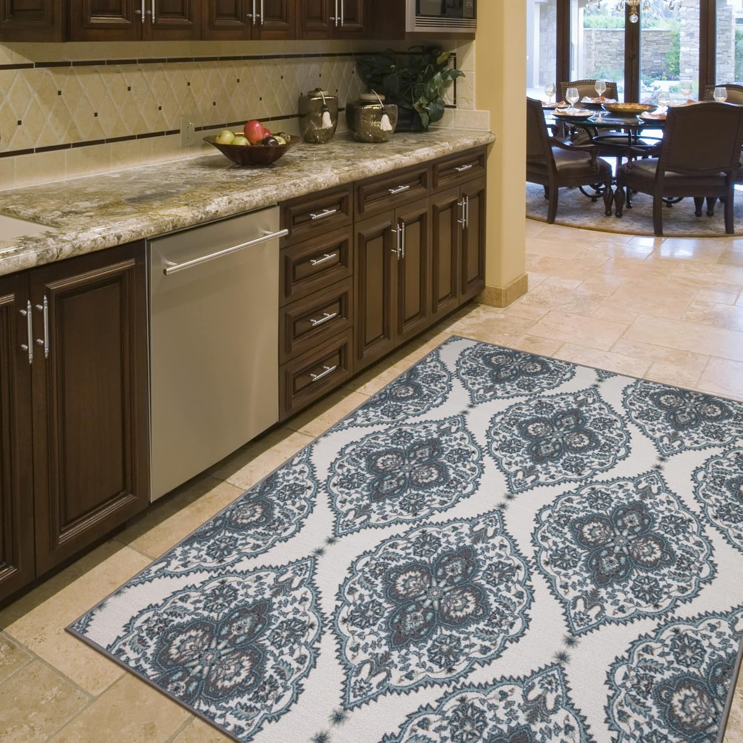 Ottomanson Ottohome Collection – Alfombra antideslizante de goma con diseño marroquí moderno de 5 x 7 pies, 5 x 6 pies 6 pulgadas, color blanco roto