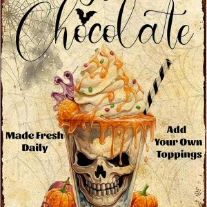 Cartel de metal vintage de chocolate caliente para Halloween, diseño de calabaza, retro, para decoración de pared para el hogar, restaurante, póster Cartel de metal vintage de chocolate caliente para Halloween, diseño de calabaza, retro, para decoración de pared para el hogar, restaurante, póster
