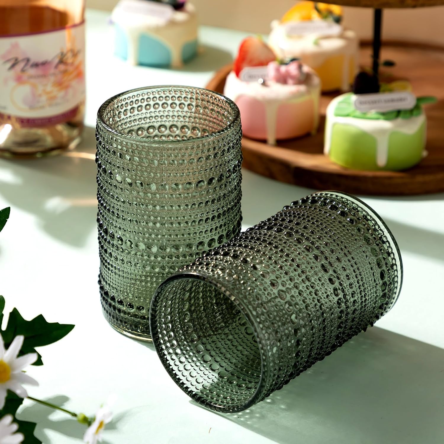 Yinder Hobnail – Vasos para beber de 13 onzas, suministros para fiesta de Navidad, cristalería vintage en relieve, vasos de vidrio con cuentas para