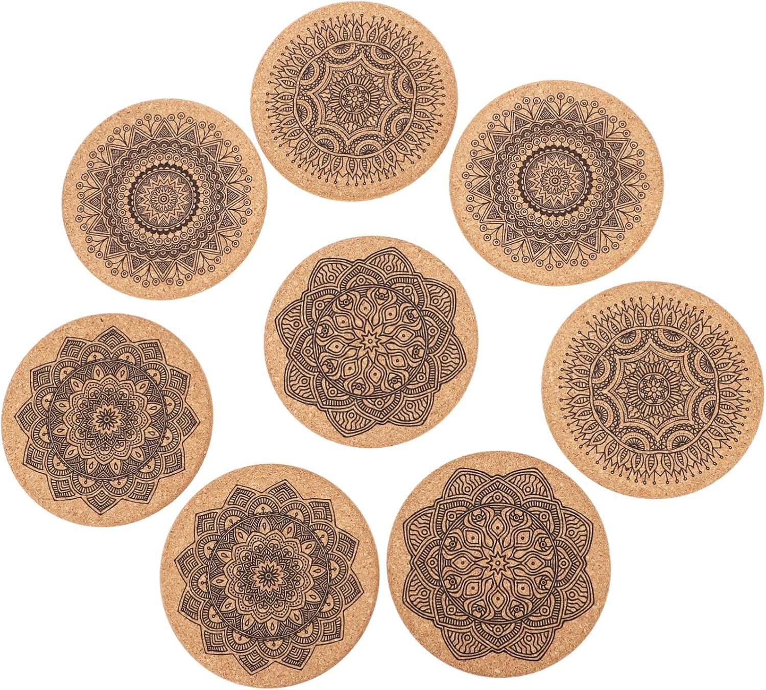 Coaster Cup Holder Set Mandala Art Coasters Coffee Cup Holder Natural Cork Coasters Drink Coasters Round Drinking Cup Cork Round Placemat Hotel Cup