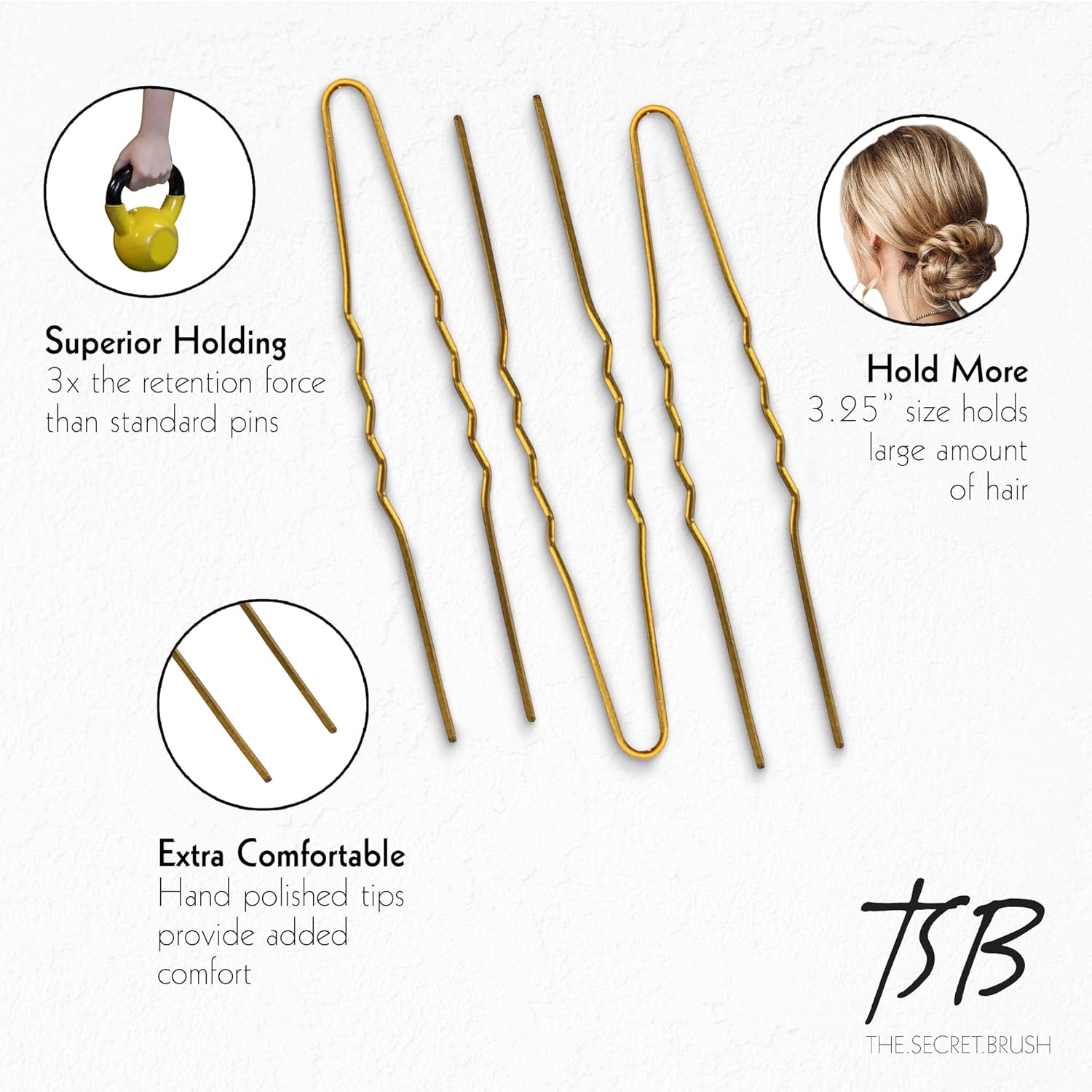 TSB Fura No.1 – Juego de horquillas para el pelo de bronce profesional Jumbo de 30 a 3.25 pulgadas, 3 retenciones, estilo vintage, ideal para bodas