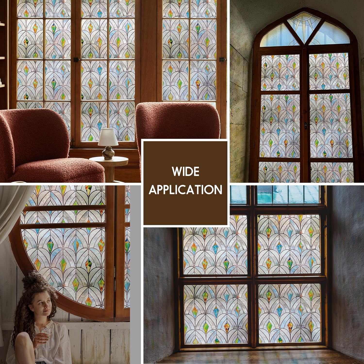 Película decorativa 3D para ventana de vitral, película decorativa de privacidad para baño, puerta delantera, hogar, bloqueo solar, control de