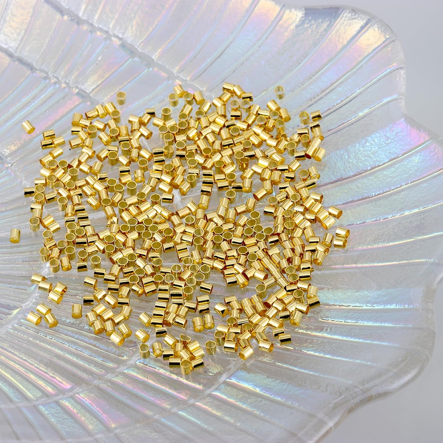 500 cuentas engarzadas para fabricación de joyas, latón chapado en oro de 18 quilates de 0.078 x 0.079 pulgadas, tapones de columna para asegurar