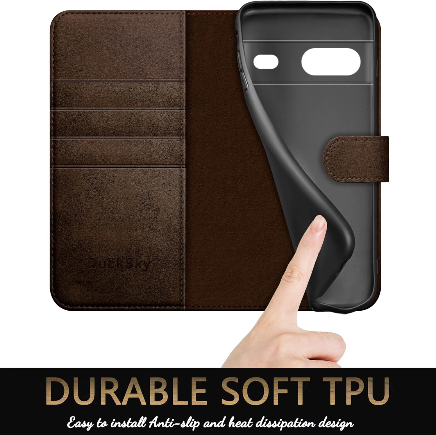 Funda tipo cartera de piel auténtica para Google Pixel 7 5G Bloqueo RFID4 tarjeteros de créditoCuero auténtico Funda protectora para teléfono con