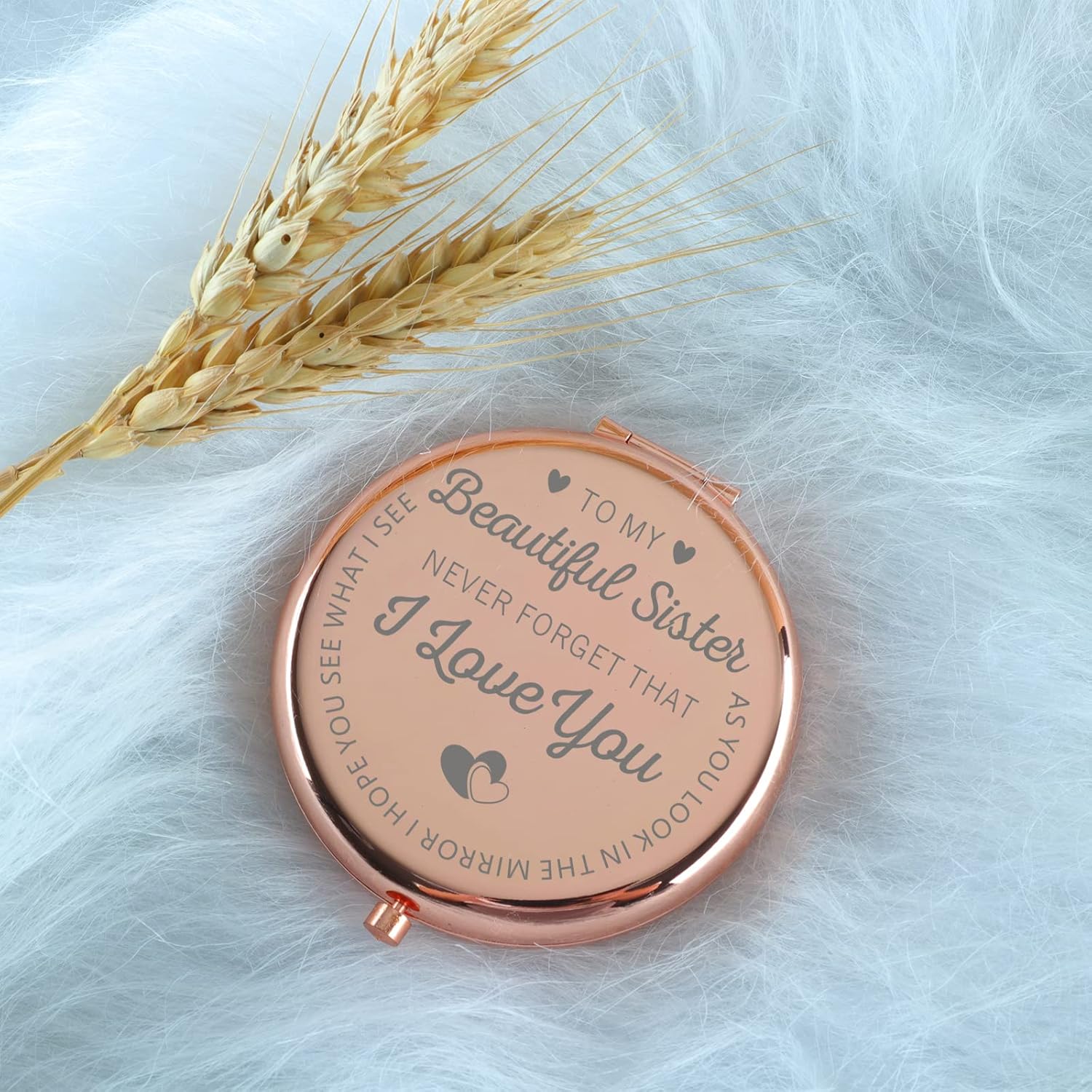 Gifts for Sisters from Sisters Travel Compact Vanity Mirror Rose Gold Cute for Purse Travel Folding Hand Mirror for Graduation Birthday Christmas