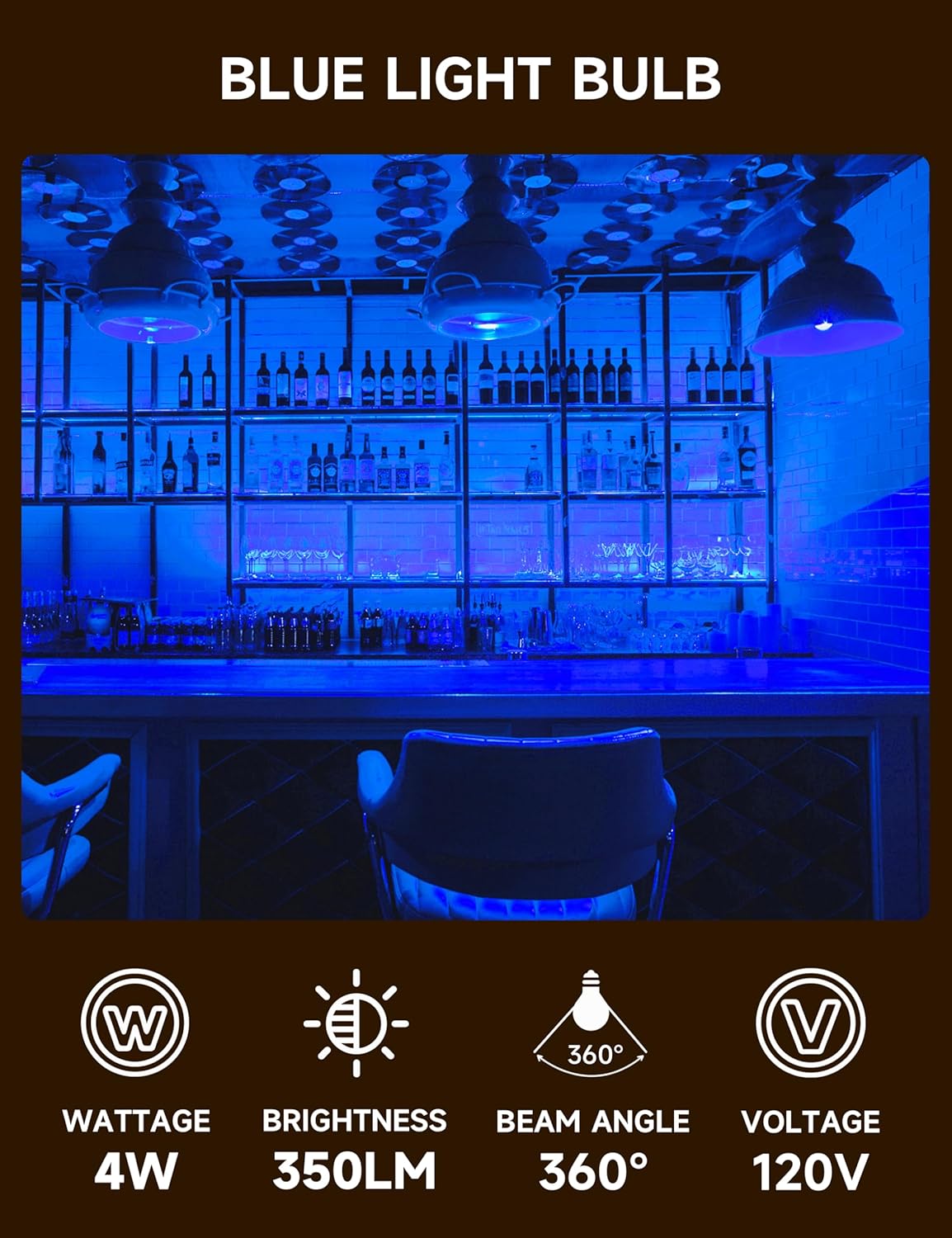 Bombillas azules, bombilla de filamento de vidrio azul, bombilla LED azul de 4 W, equivalente a 40 W, base E26, vidrio transparente, bombilla A19 de