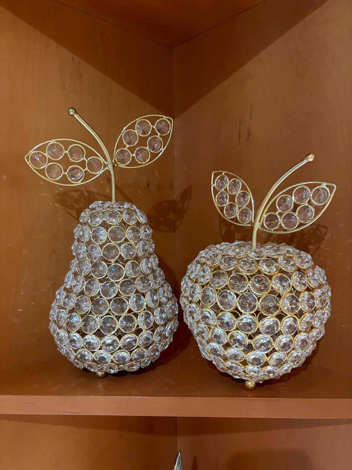 5705 Manzana Cristal Escultura de pera dorada, decoración del hogar, centro de mesa de frutas, pera de cristal, peras de regalo, mesa, decoración de