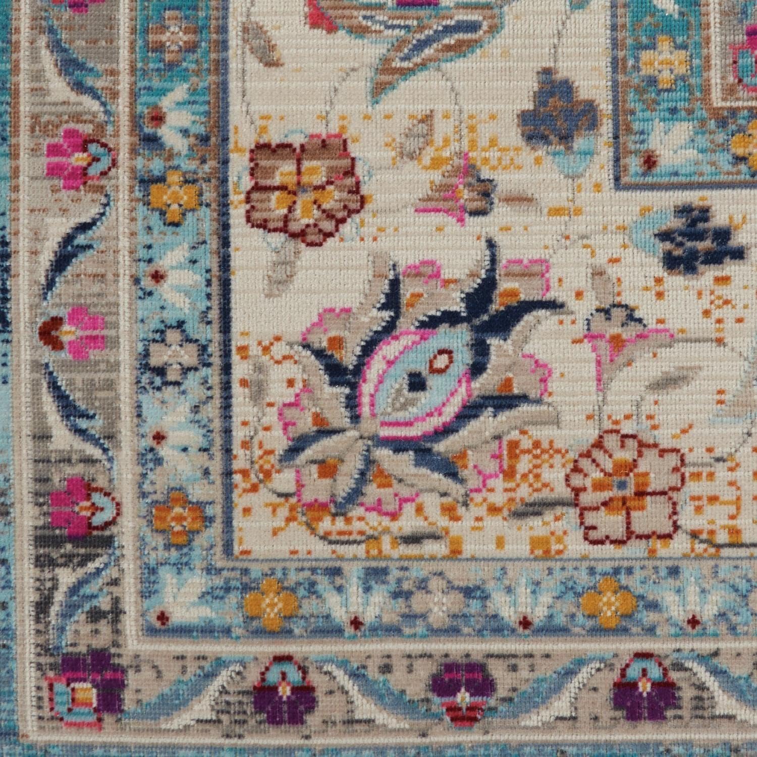 Nourison Vintage Kashan – Alfombra tradicional azul de 7 pies 10 pulgadas x 9 pies 10 pulgadas, fácil de limpiar, no se desprende, para dormitorio,
