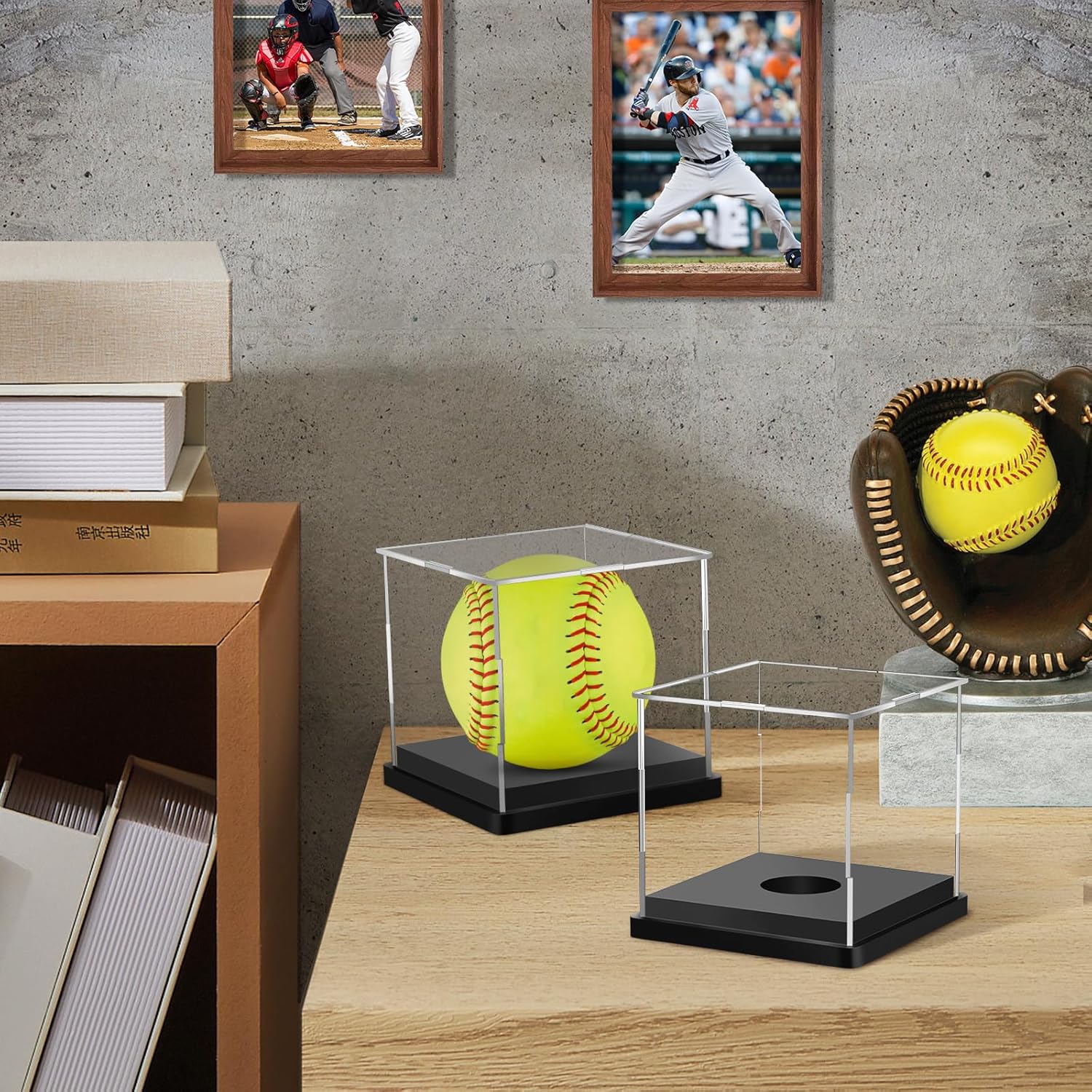 Paquete de 4 vitrinas de softbol Arcylic Soporte de Softbol Soporte UV Transparente para Campeonato Exhibición de Memorabilia y Caja de