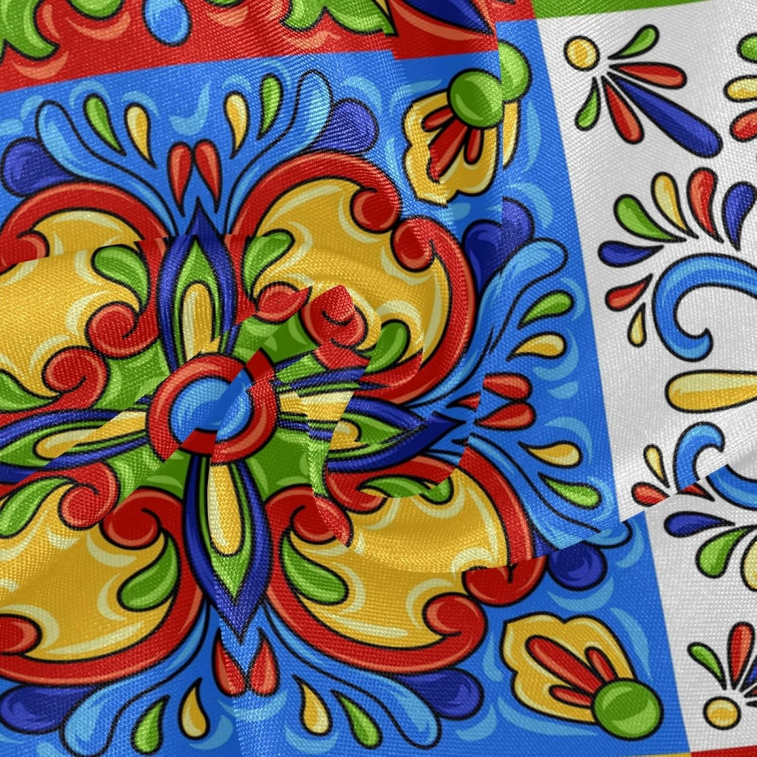 Qilmy Mantel redondo de azulejos de cerámica Talavera mexicana, resistente al calor, con agujero para sombrilla y cremallera, para acampar al aire