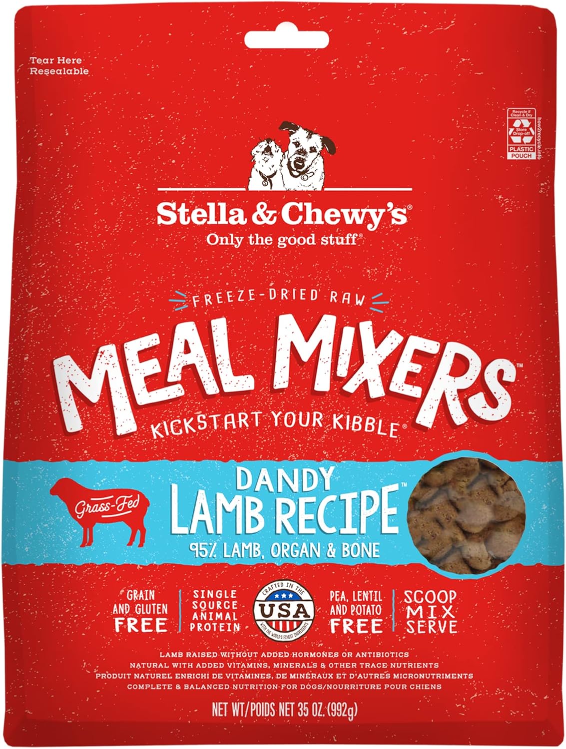 Stella & Chewy’s Mezclador de comida de cordero Dandy crudo liofilizado  Decoración de comida para perros para razas pequeñas y grandes  Sin granos,