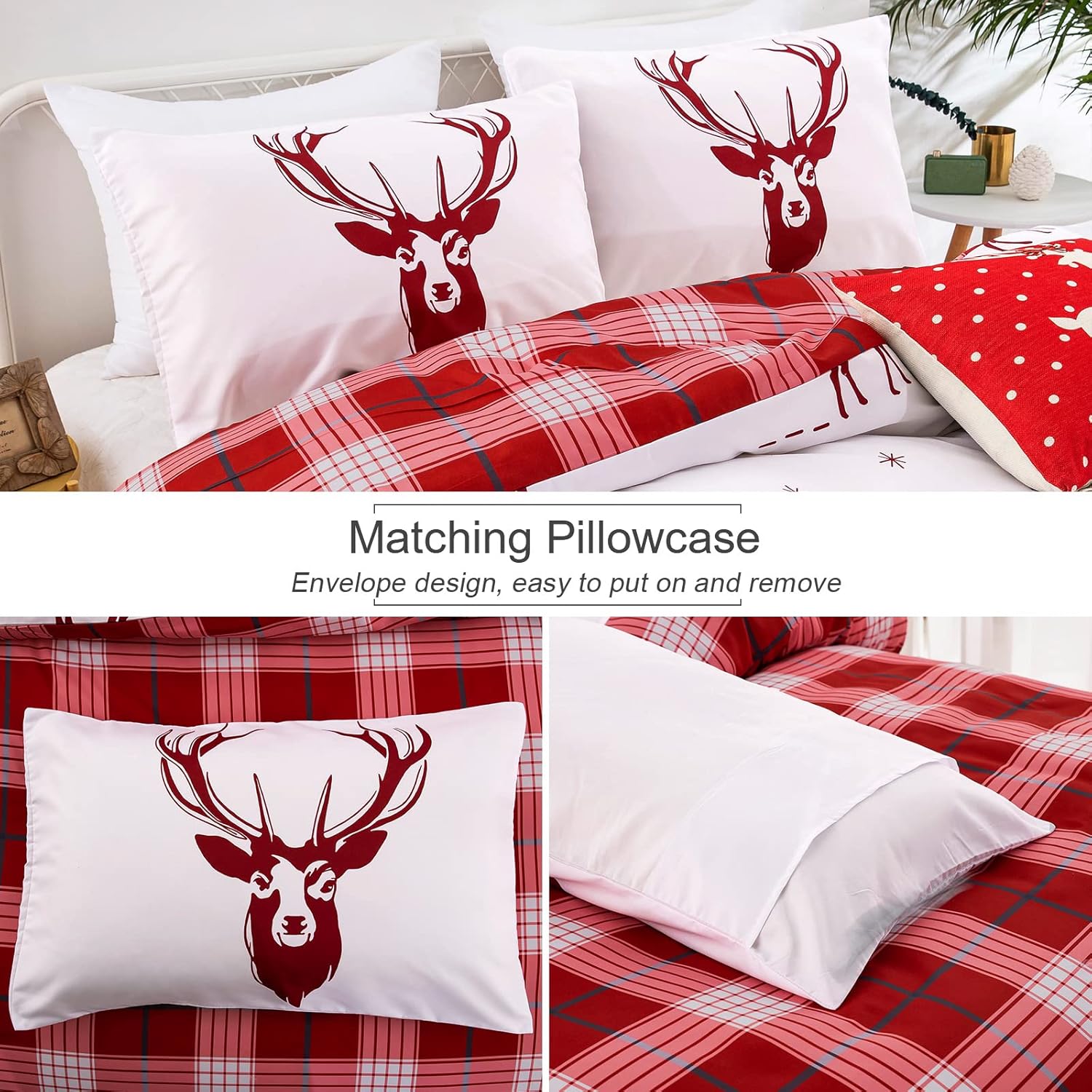 Juego de funda de edredón de Navidad tamaño Queen, juego de ropa de cama reversible de 3 piezas con 2 fundas de almohada, microfibra suave, ropa de