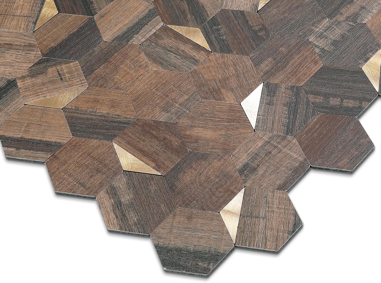 Tilingview 10 azulejos hexagonales para cocina, mosaico de metal de PVC autoadhesivo para cocina, baño, sala de estar, decoración del hogar (12 x 12