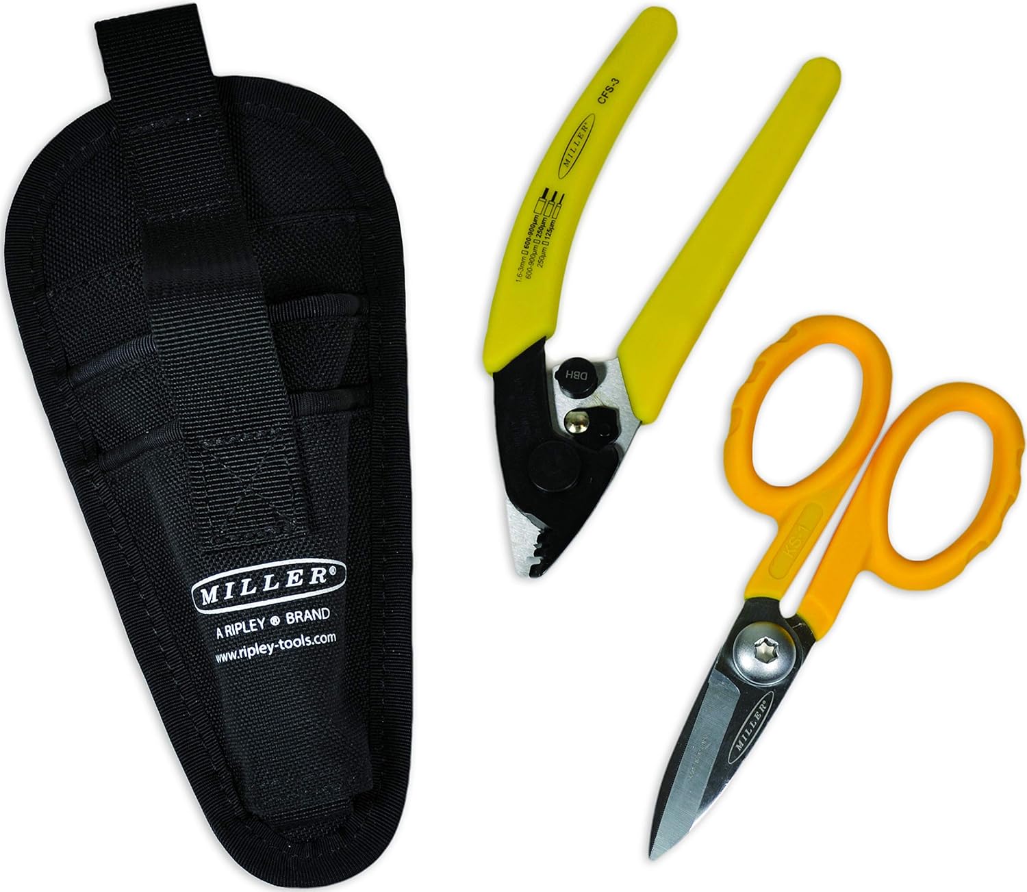 Miller MA01-7001 Kit CFS-3 de 3 agujeros de fibra óptica para pelar cables y tijeras KS-1 Kevlar, juego de herramientas fácilmente portátil con