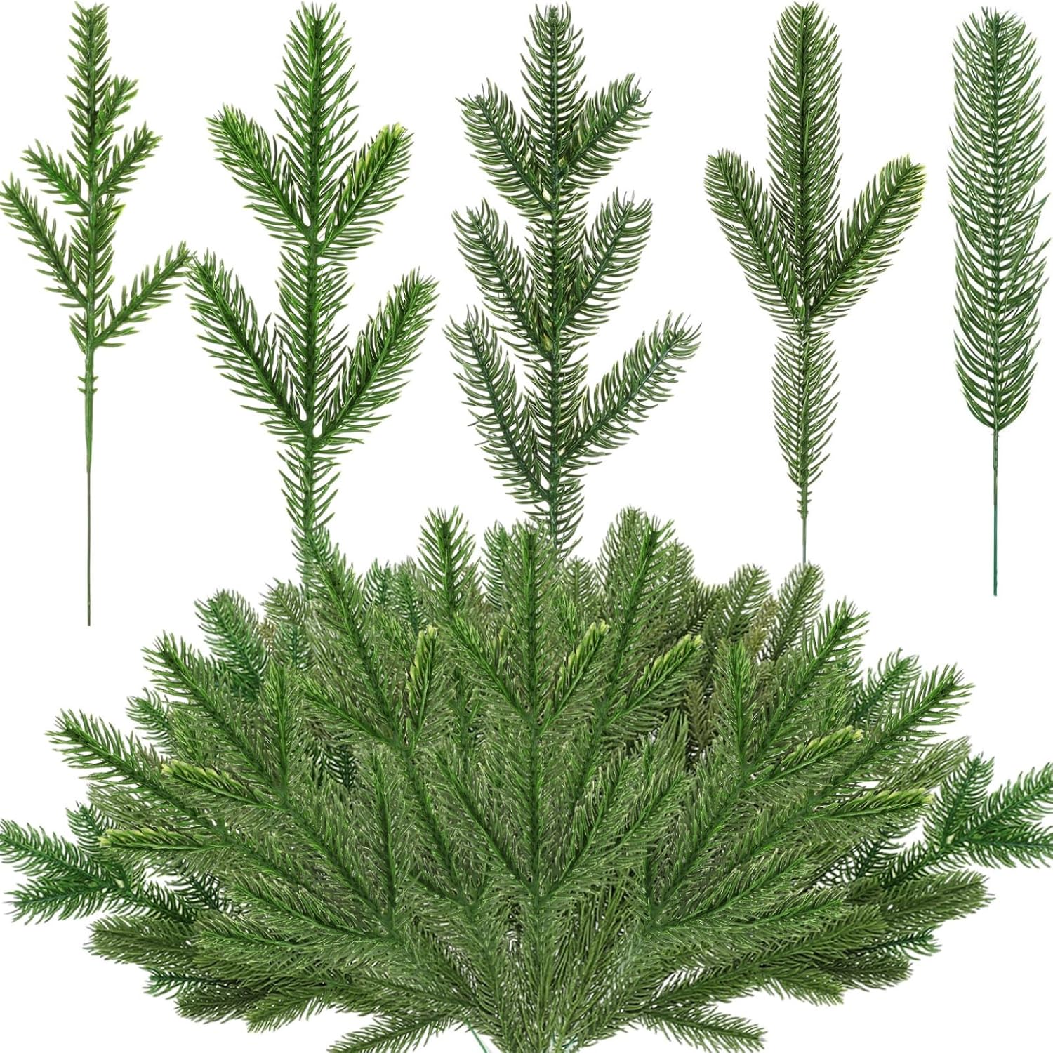 200 agujas de pino artificiales de Navidad, ramas, guirnalda de plantas verdes, agujas de pino, ramas decorativas de Navidad, decoración de pino,