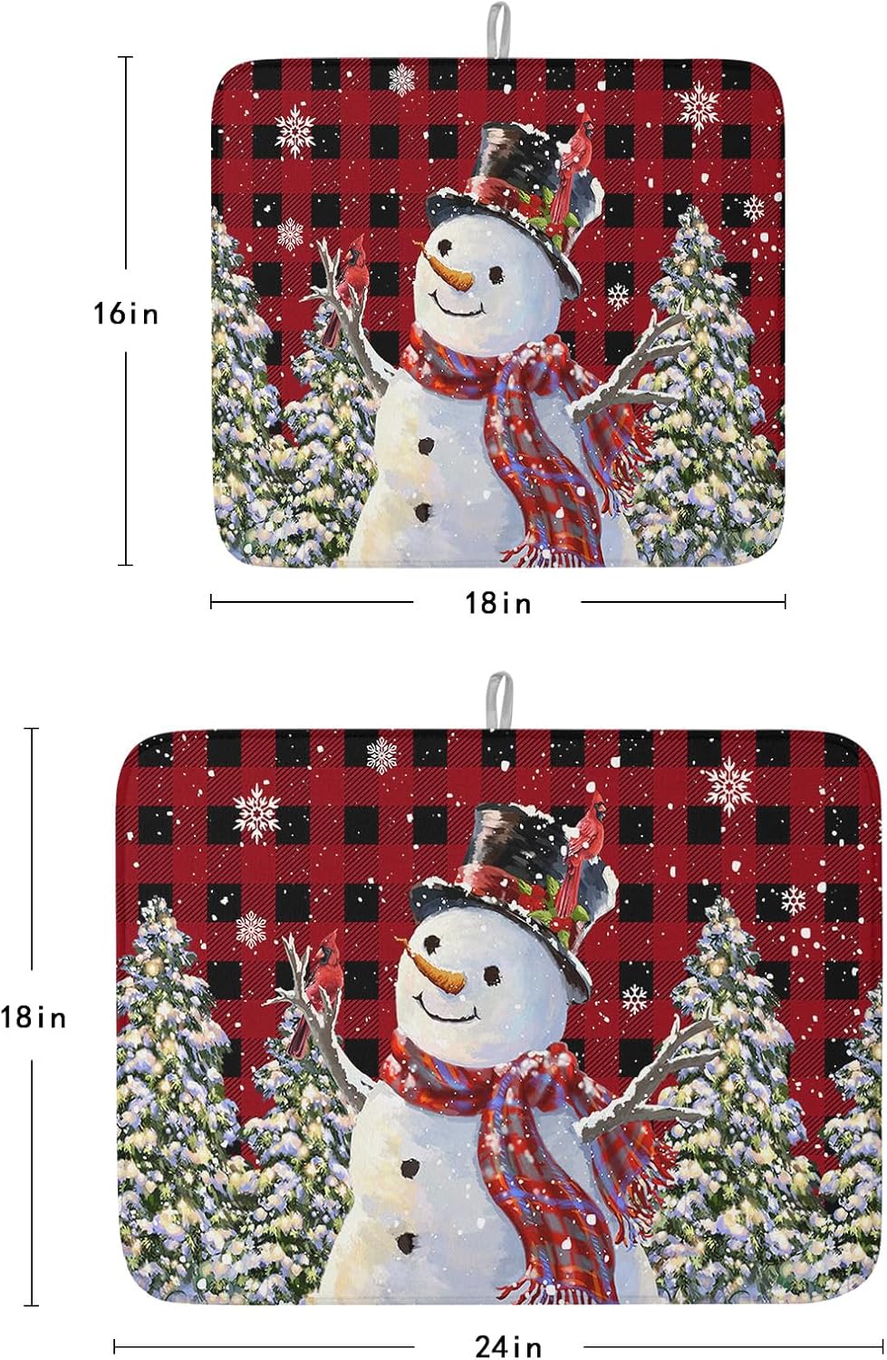 Tapete de secado de platos con diseño de árbol de Navidad, muñeco de nieve para encimera de cocina, tapete absorbente de microfibra de búfalo rojo,