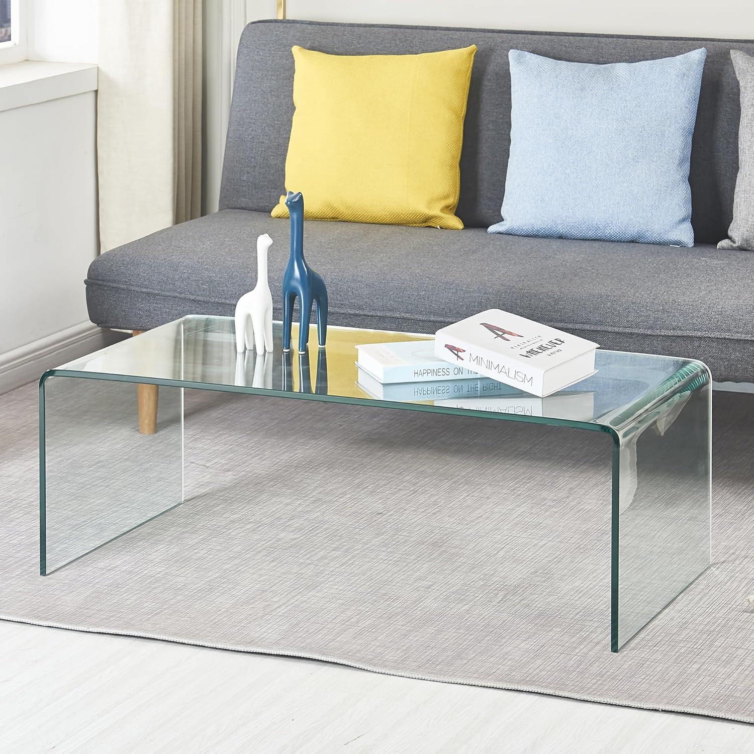 Mesa de centro de vidrio templado, mesa de centro moderna transparente transparente en forma de n y elegancia moderna para tu sala de estar, hogar y