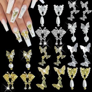 DANNEASY 20 dijes de mariposa 3D para uñas, colgantes con parte trasera plana, gemas de cristal, aleación de diamante, mariposas, decoración de uñas DANNEASY 20 dijes de mariposa 3D para uñas, colgantes con parte trasera plana, gemas de cristal, aleación de diamante, mariposas, decoración de uñas