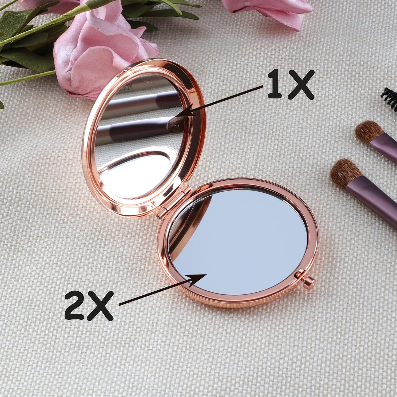Regalos de cumpleaños 75 para mujeres, espejo de maquillaje compacto de oro rosa, ideas de regalo de cumpleaños 75 para mujeres, regalo de