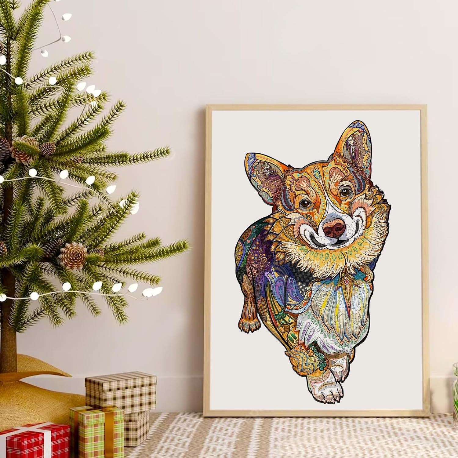 Rompecabezas de madera para adultos, rompecabezas de perro de madera, formas únicas de rompecabezas de animales y caja de rompecabezas de madera,