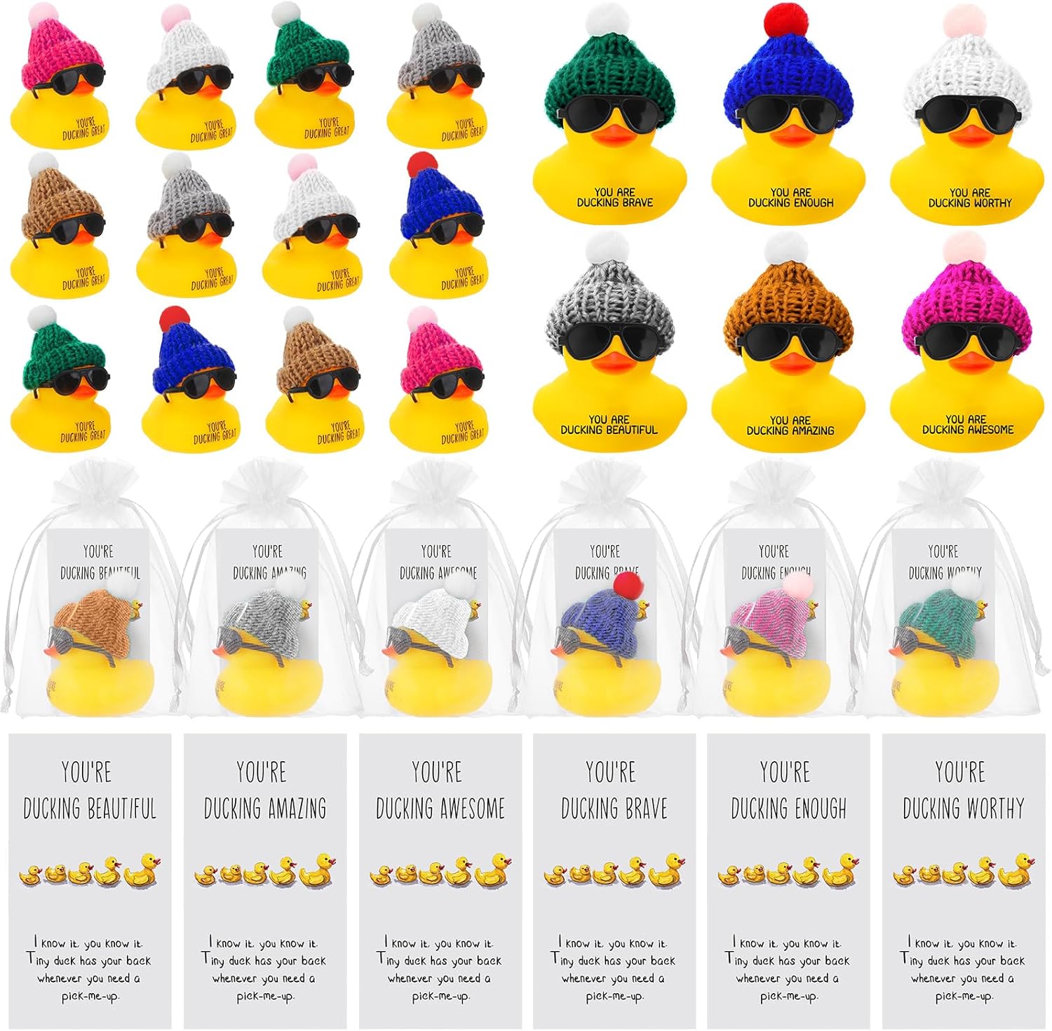 Liliful Mini patos de goma inspiradores con gafas, letrero de agradecimiento con texto en inglés You are Awesome , regalo de agradecimiento, para