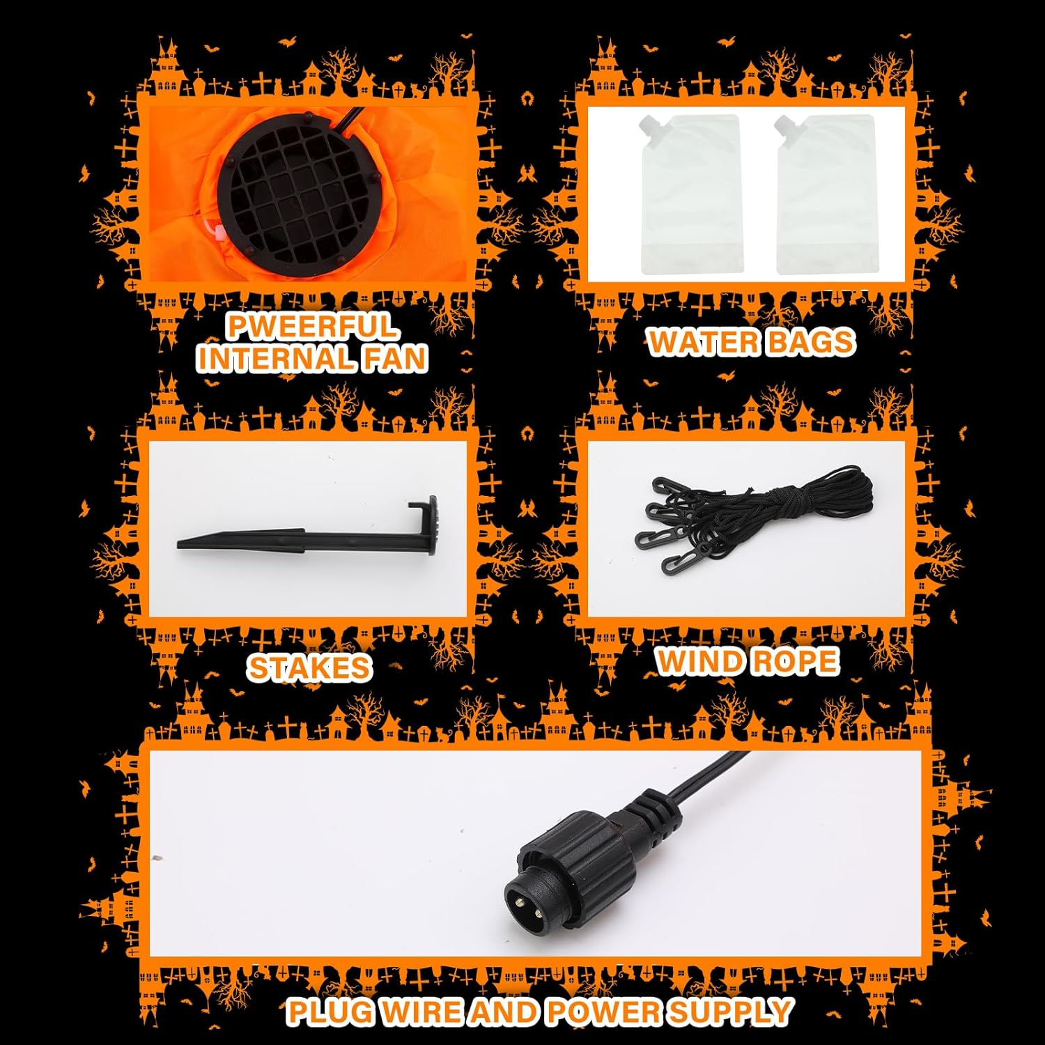 2 piezas inflables de Halloween de 5 pies, decoración de esqueleto de calabaza fantasma, Halloween con luces LED integradas para decoración de