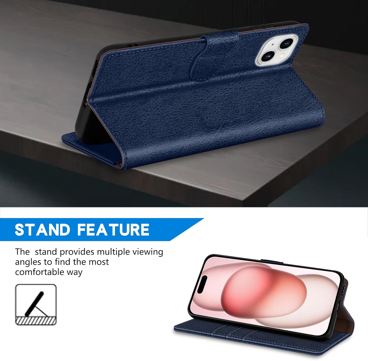 ZZXX Funda tipo cartera para iPhone 15 con bloqueo RFID, ranura para tarjetas, función atril, cierre magnético, funda protectora de cuero para