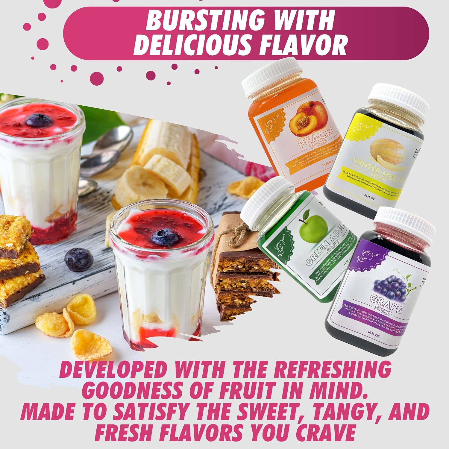 Fusion Select Jarabe de fresa  Potenciador del sabor hecho de jugo real para té de burbujas, yogur, conos de nieve, bebidas para granizados, hielo