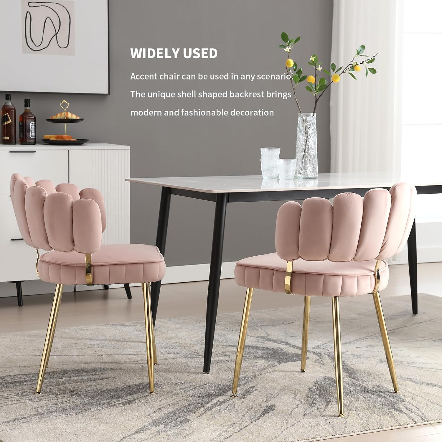 MOONMISS Juego de 2 sillas de comedor de terciopelo, sillas decorativas modernas con respaldo irregular, silla auxiliar tapizada con patas de metal