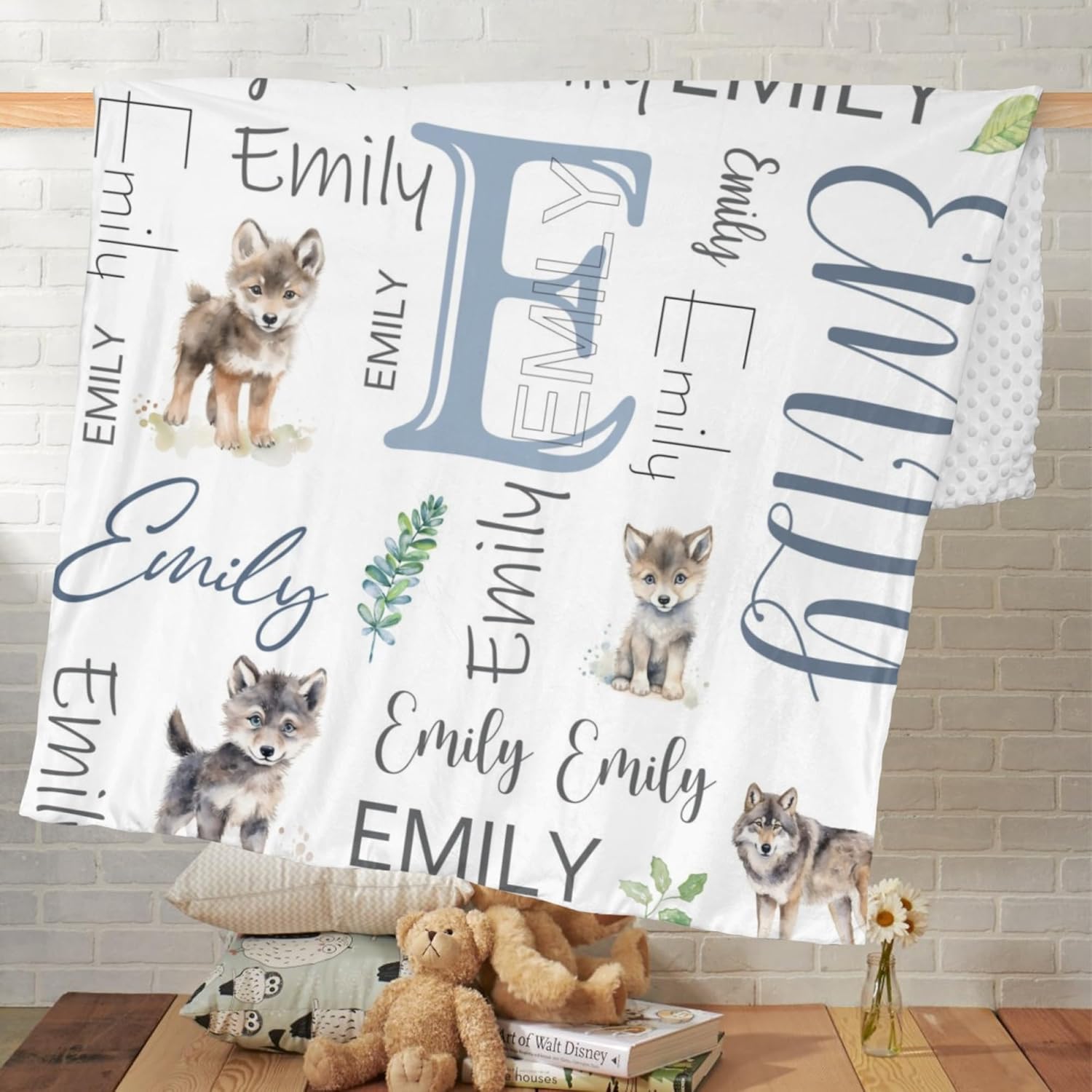Mantas de bebé personalizadas para niños y niñas, manta de bebé de lobo, manta de bebé de felpa suave Minky con nombre de recepción, mantas para
