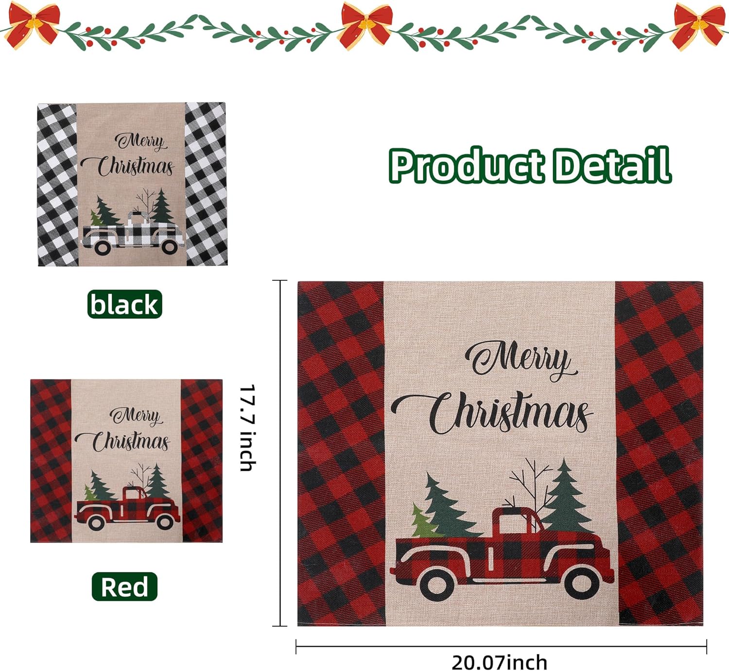 4 fundas para sillas de Navidad, de arpillera, búfalo, a cuadros, para automóvil, árbol de Navidad, decoración para Navidad, comedor, cocina,
