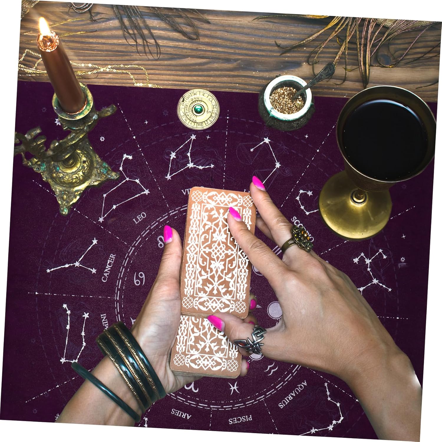 SAFIGLE Tapiz de Adivinación Tarob Constelación, Tapiz de Fase Lunar, Tapiz de Tarot, Camino de Mesa de Tarot, Paño de Altar Pagano, Tarot, Tela de
