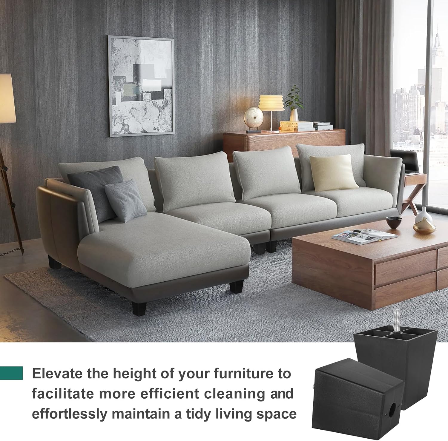 8 patas de plástico para muebles de 3 pulgadas, patas de sofá negras, patas cuadradas para muebles, patas de repuesto para sofá con tuercas de placa